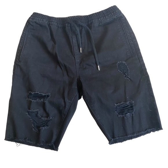 STAMPD Black denim distressed jeans ripped size XL pull on elastic waist - Picture 1 of 10